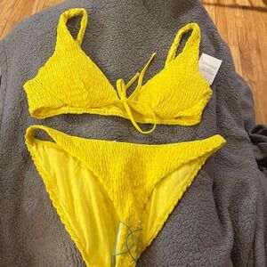 Asos Yellow Textured Tie Closure Bikini Swimwear Size 14‎